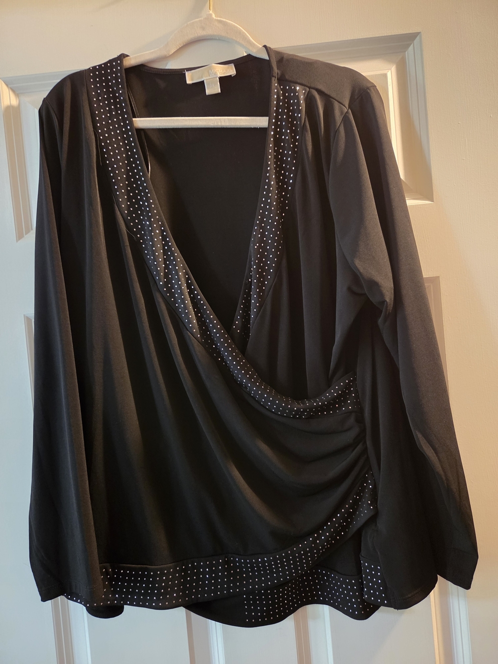 Women's Michael Kors Black Draped Long-Sleeve Top with Stud Trim